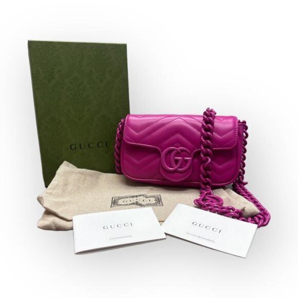 RARE Gucci Fuchsia GG Marmont 2.0 Quilted Chevron Matelassé Leather Shoulder Bag